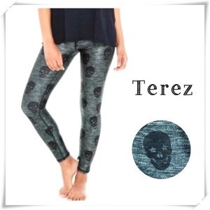 Terez Skull Print Full lengths Leggings Tights in Dark Green STYLE#168-02